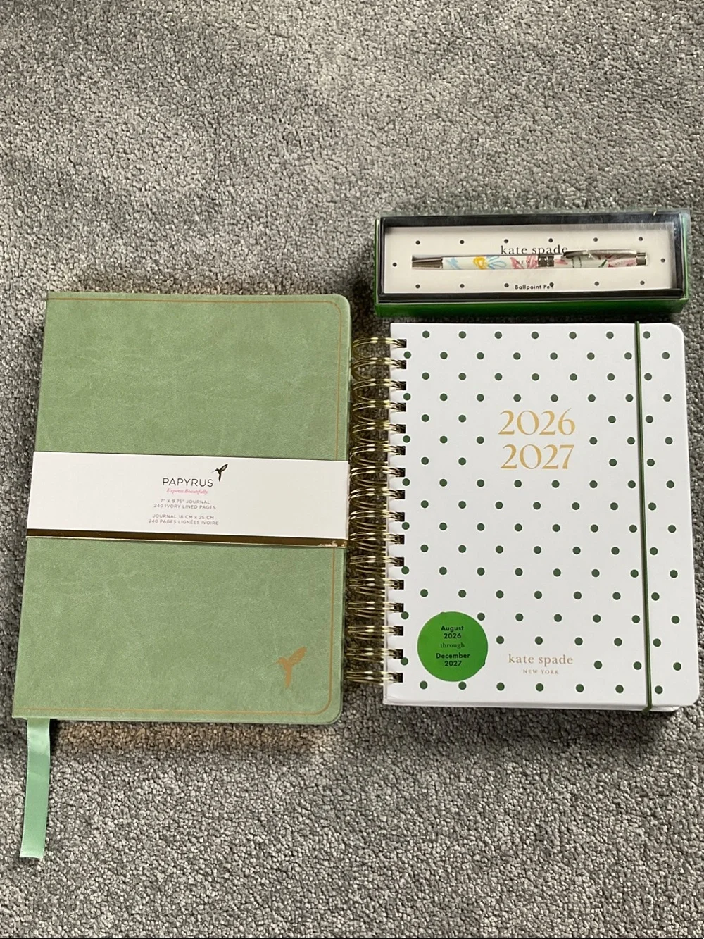 Kate Spade Green Polka Dot 2026-2027 Spiral Planner with Gold Accents BUNDLE!